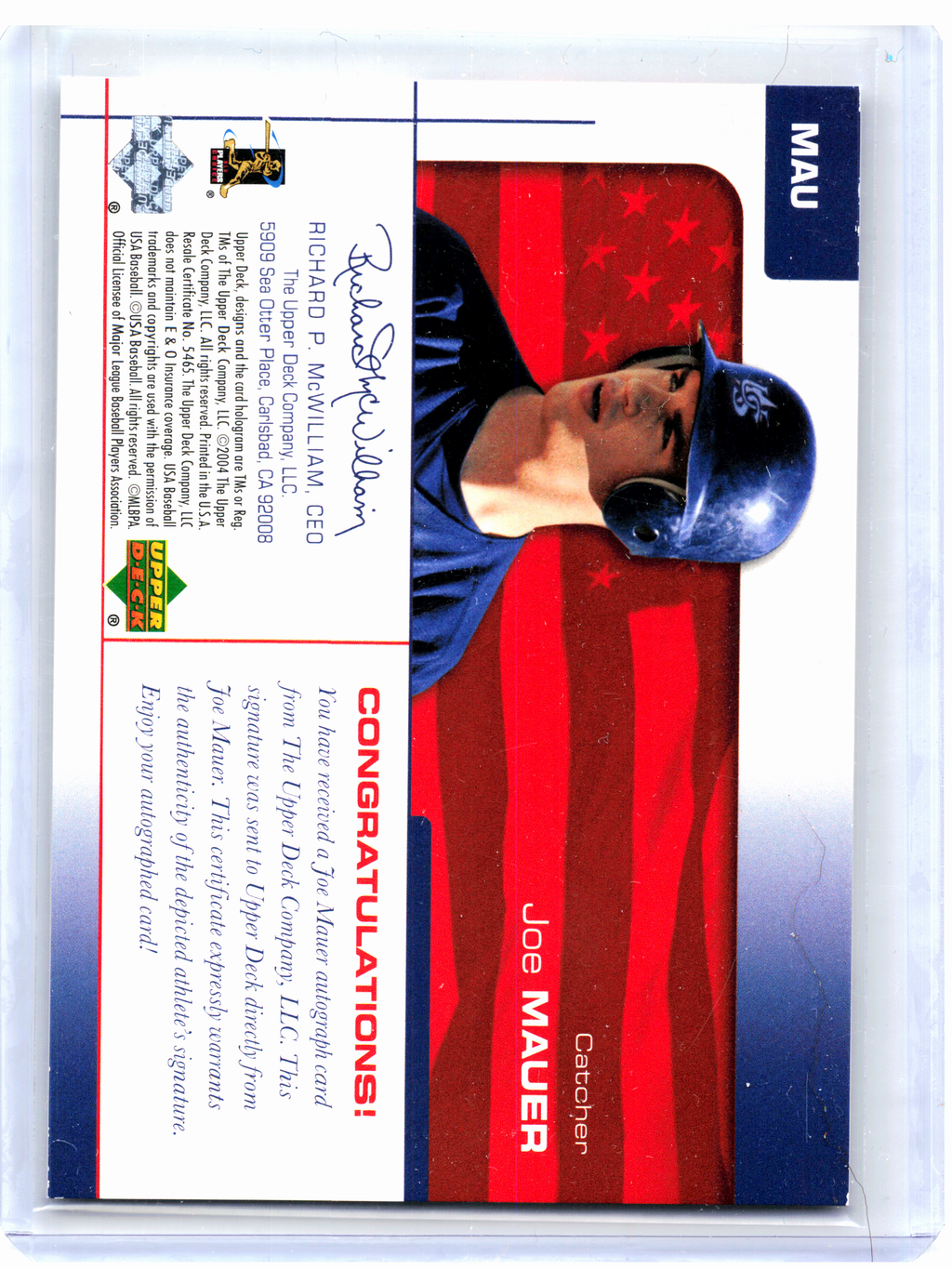 2004 Upper Deck USA 25th Anniversary Baseball—Joe Mauer #MAU Auto 004/120