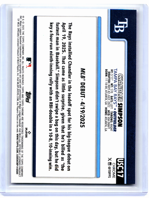 2025 Topps Chrome Update —Chandler Simpson #USC17 Purple Refractor Rookie /250