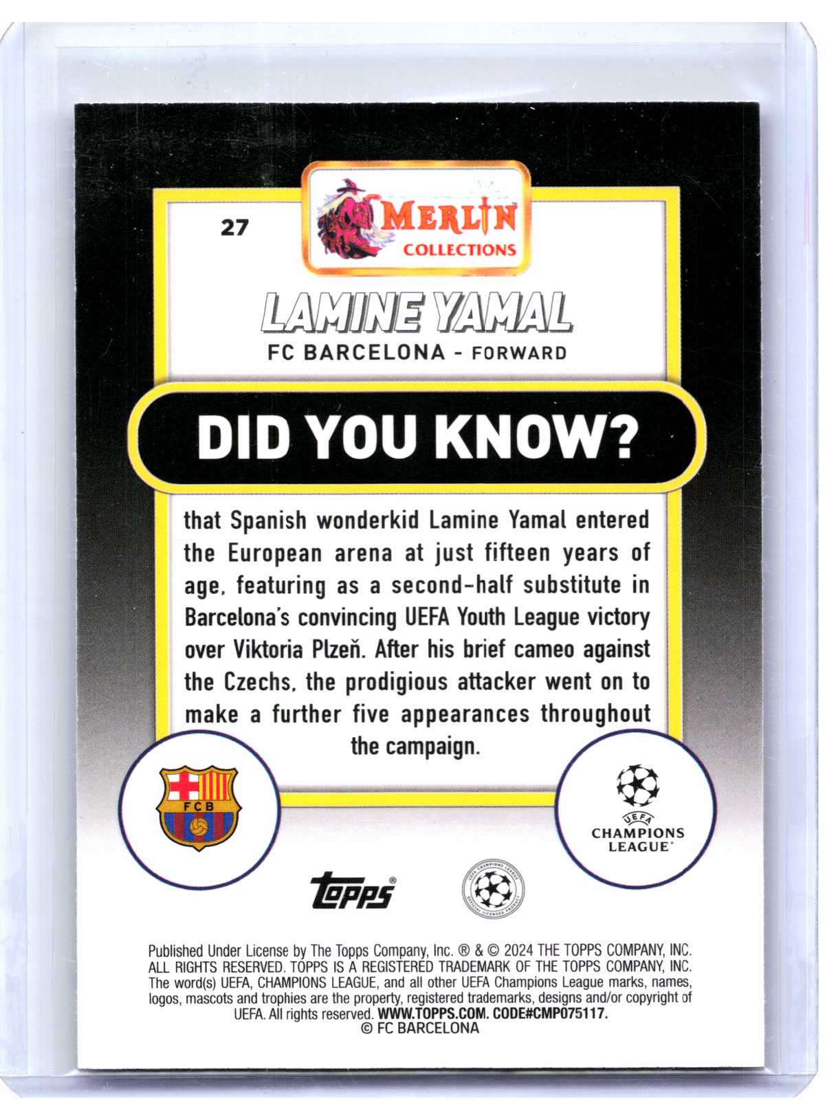 2024 Topps Merlin Heritage UEFA  Soccer—Lamine Yamal  Rookie #27 RC
