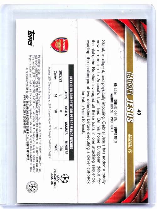 2024 Topps Chrome UEFA Soccer—Gabriel Jesus #40 Night Vision Raywave 118/225