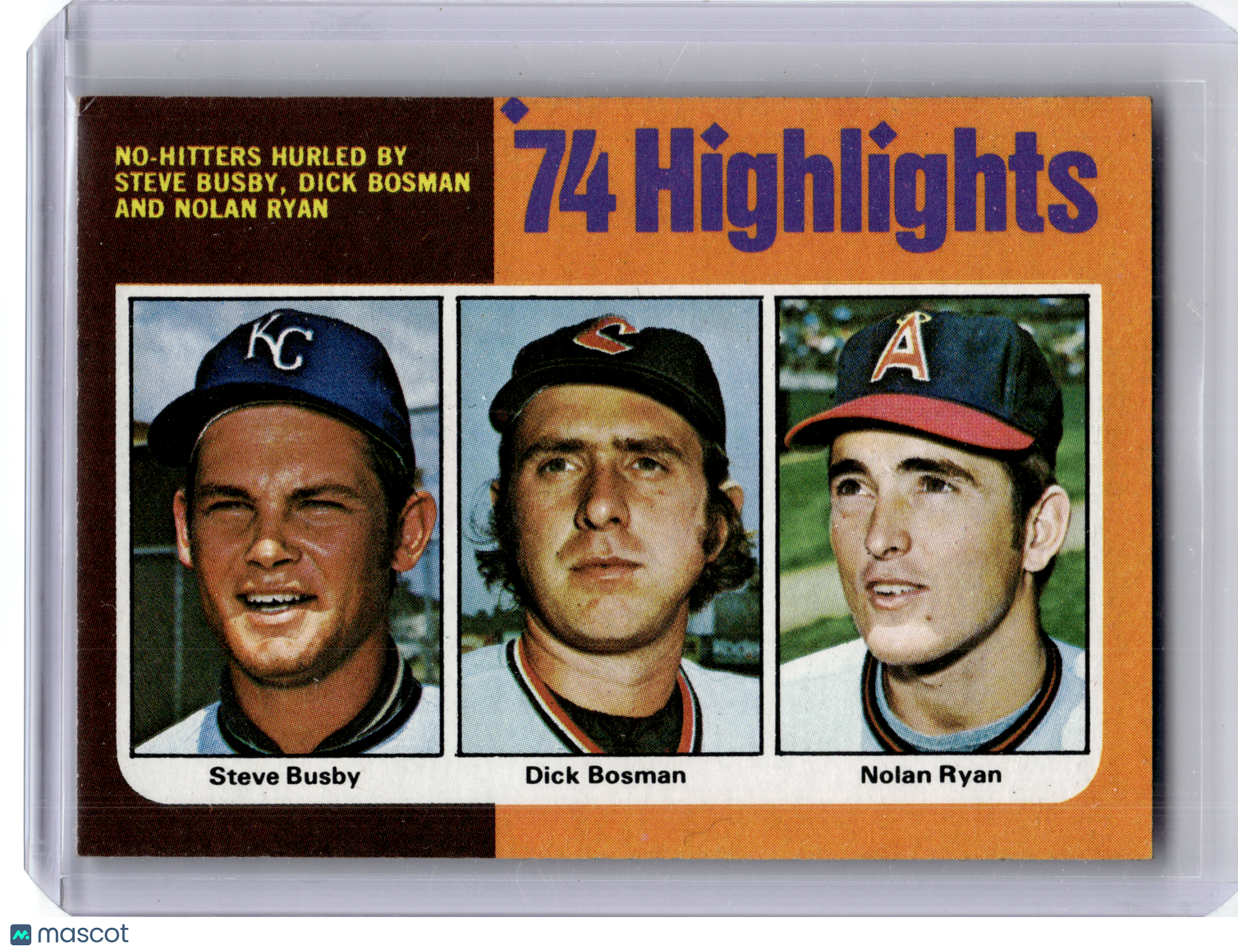 Topps 1975 Topps Baseball—Dick Bosman Steve Busby Nolan Ryan #7 —Very Good