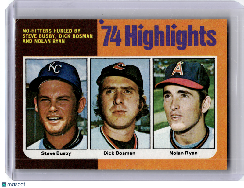 Topps 1975 Topps Baseball—Dick Bosman Steve Busby Nolan Ryan #7 —Very Good