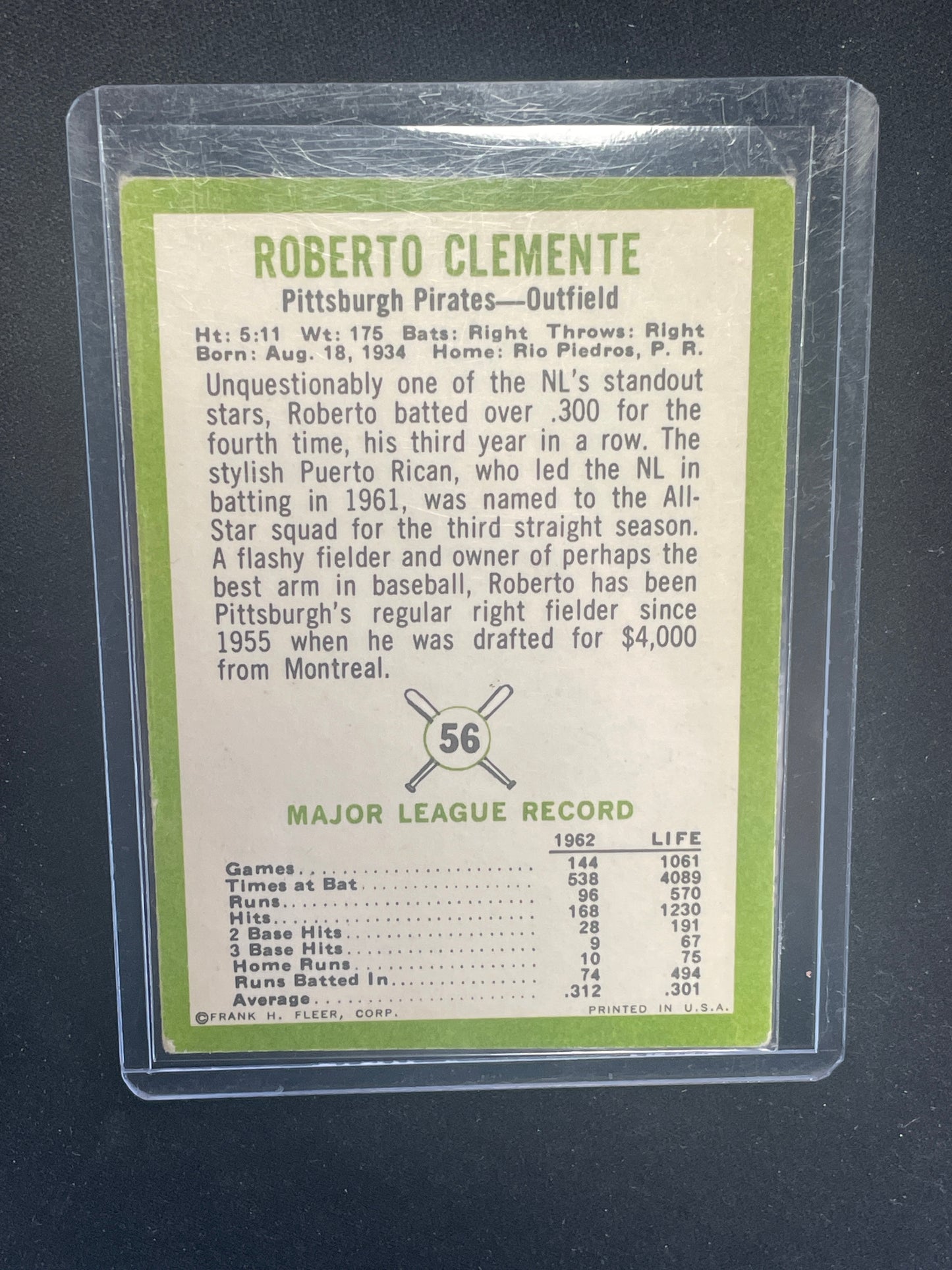 1963 Fleer Baseball Roberto Clemente #56