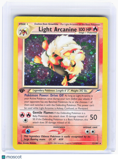 2002 Pokemon—Light Arcanine #12 Neo Destiny—Rare Holo (Swirl) (1st Edition)[HP]