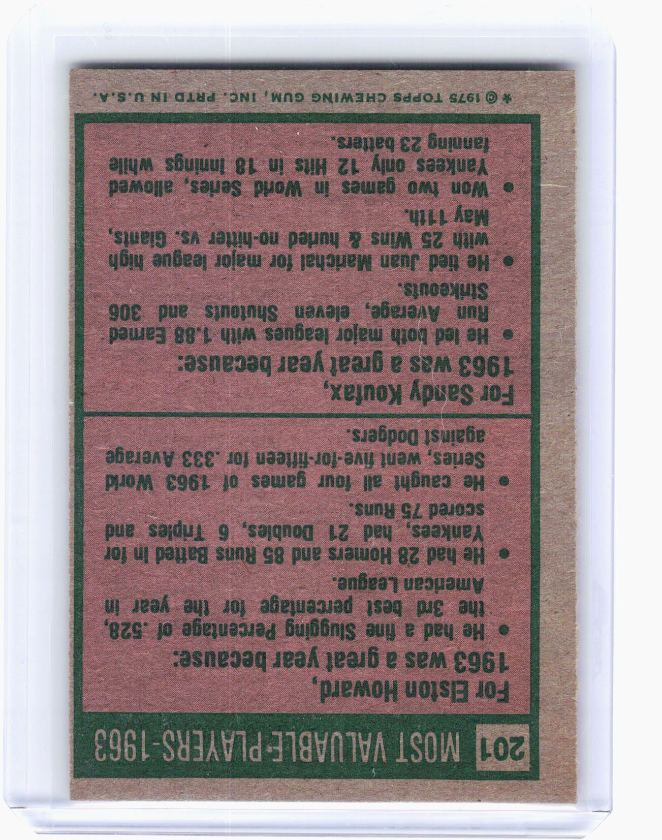 Topps 1975 Topps Baseball—1963 - Most Valuable Players #201 —Very Good