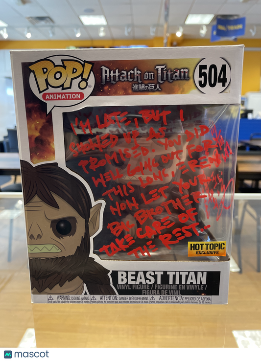 Funko AOT Beast Titan #504 (VG) Hot Topic Exclusive Jason Liebrecht Auto JSA - Papa Joey's Collectibles