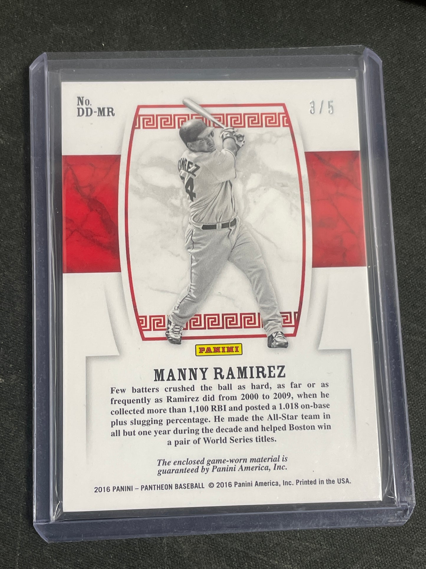 2016 Panini Pantheon Baseball Manny Ramirez Relic /5 #DD-MR