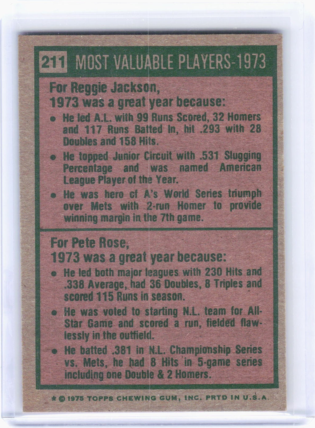 Topps 1975 Topps Baseball—1973 - Most Valuable Players #211 —Very Good