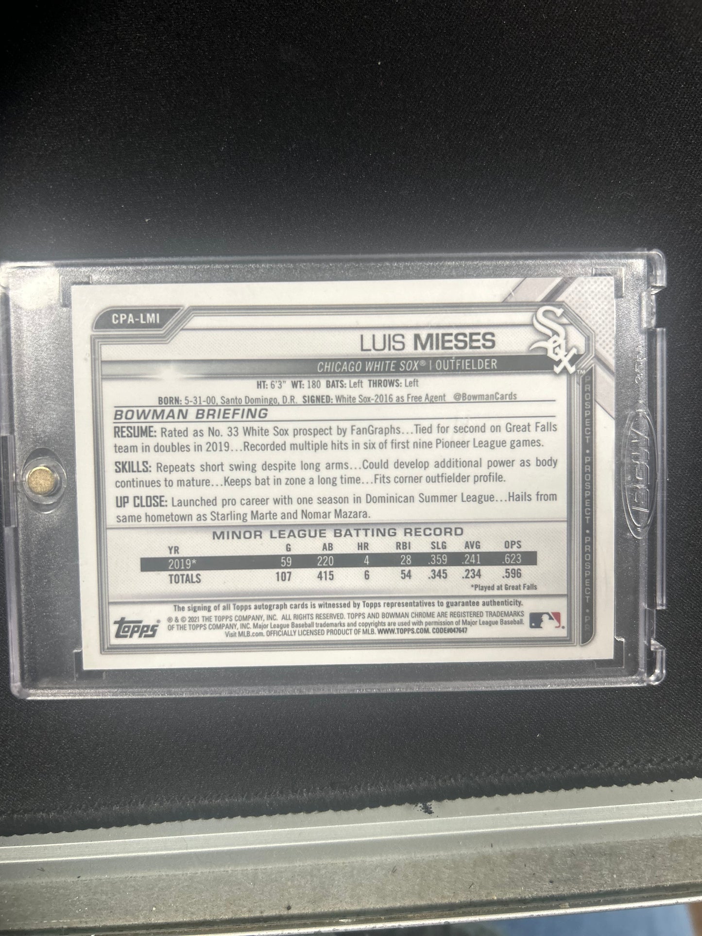 2021 Bowman Chrome Baseball Luis Mieses Autograph /75