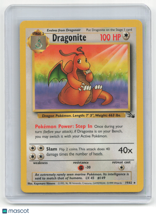 1999 Pokemon Dragonite Fossil #19/62 Lightly Played