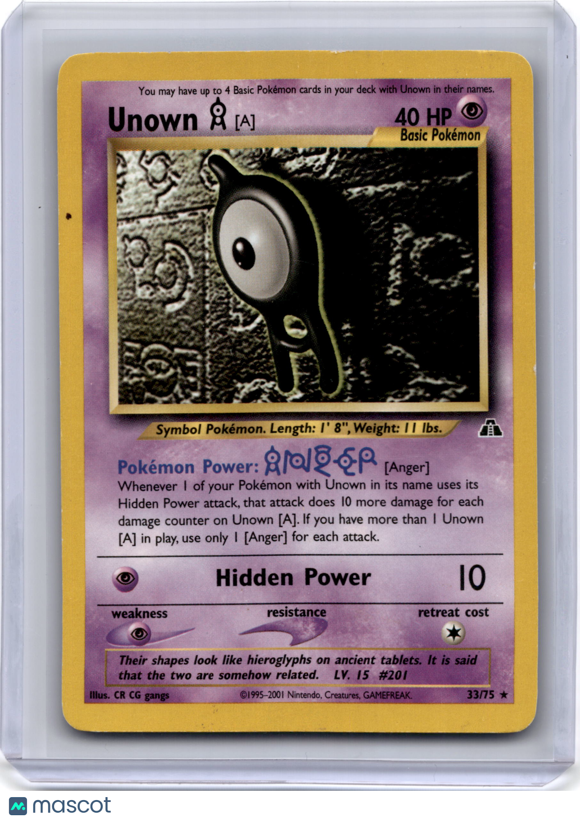 2001 Pokemon TCG Unown Neo Discovery #33/75 Unlimited Heavy Played