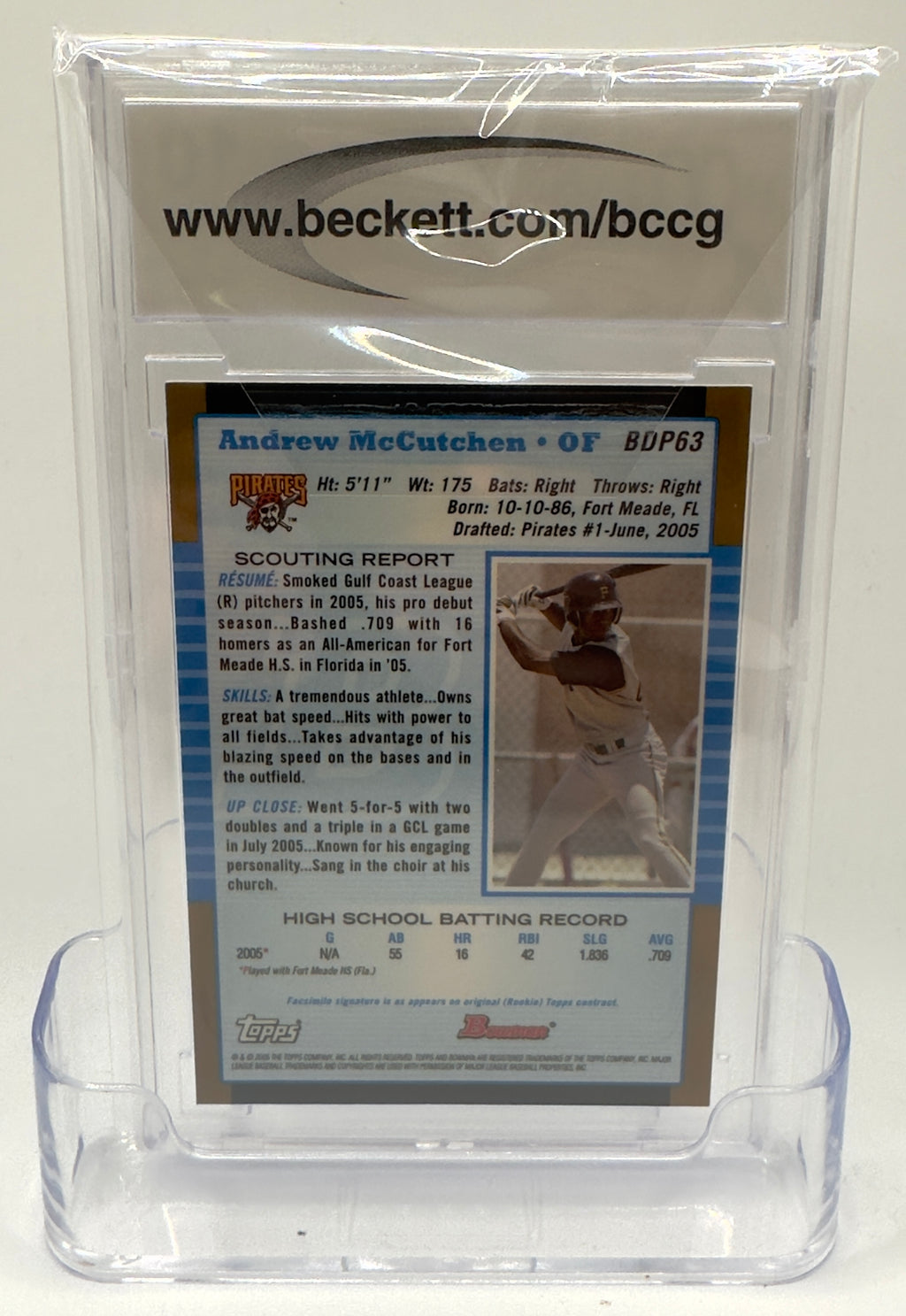 2005 Topps Bowman Draft Picks & Prospects —Andrew McCutchen #BDP63 —BCCG 10