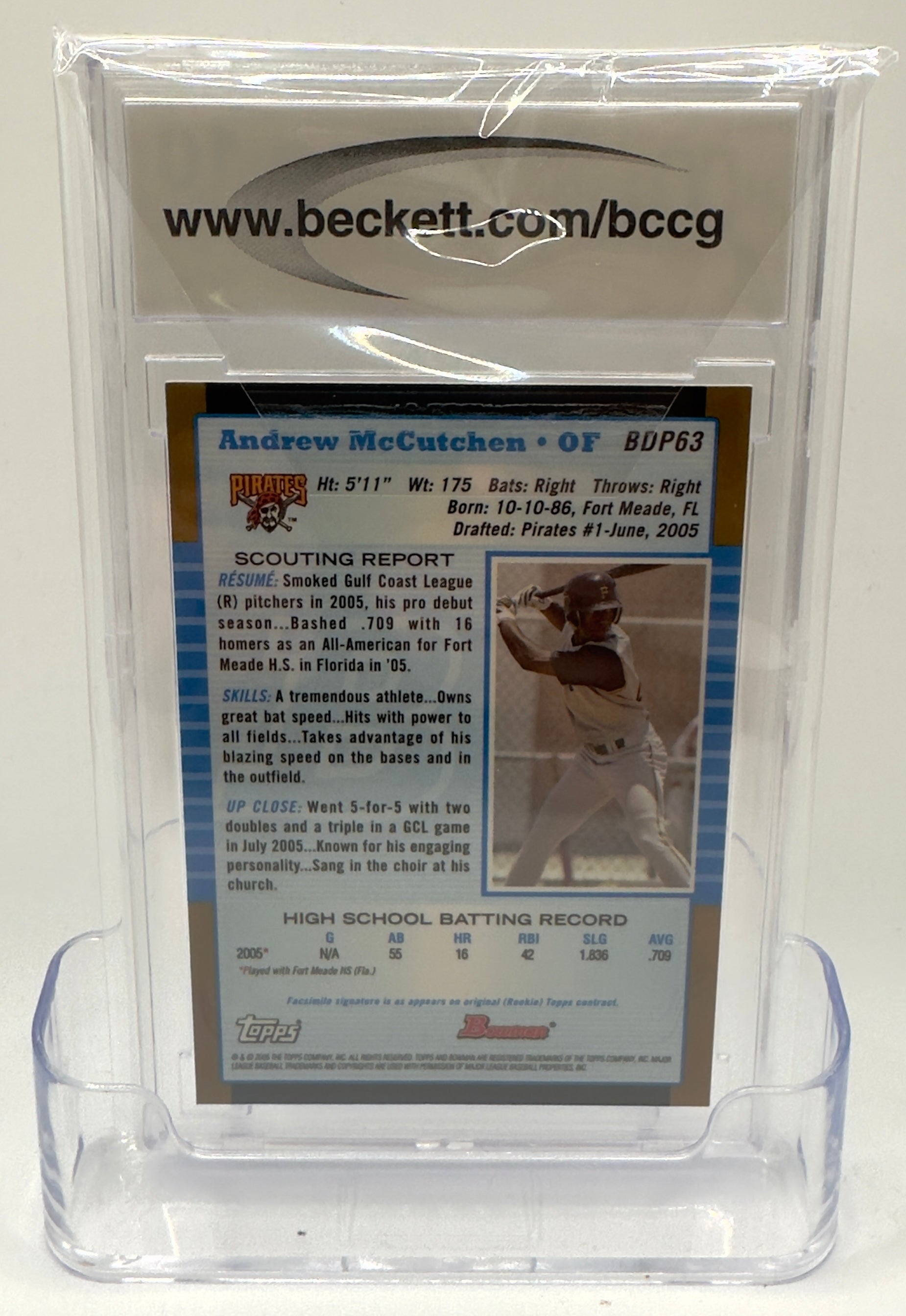 2005 Topps Bowman Draft Picks & Prospects —Andrew McCutchen #BDP63 —BCCG 10