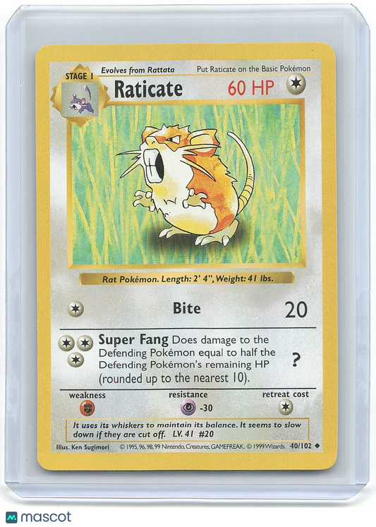 1999 Pokemon Raticate #40/102 40/102 - Papa Joey's Collectibles