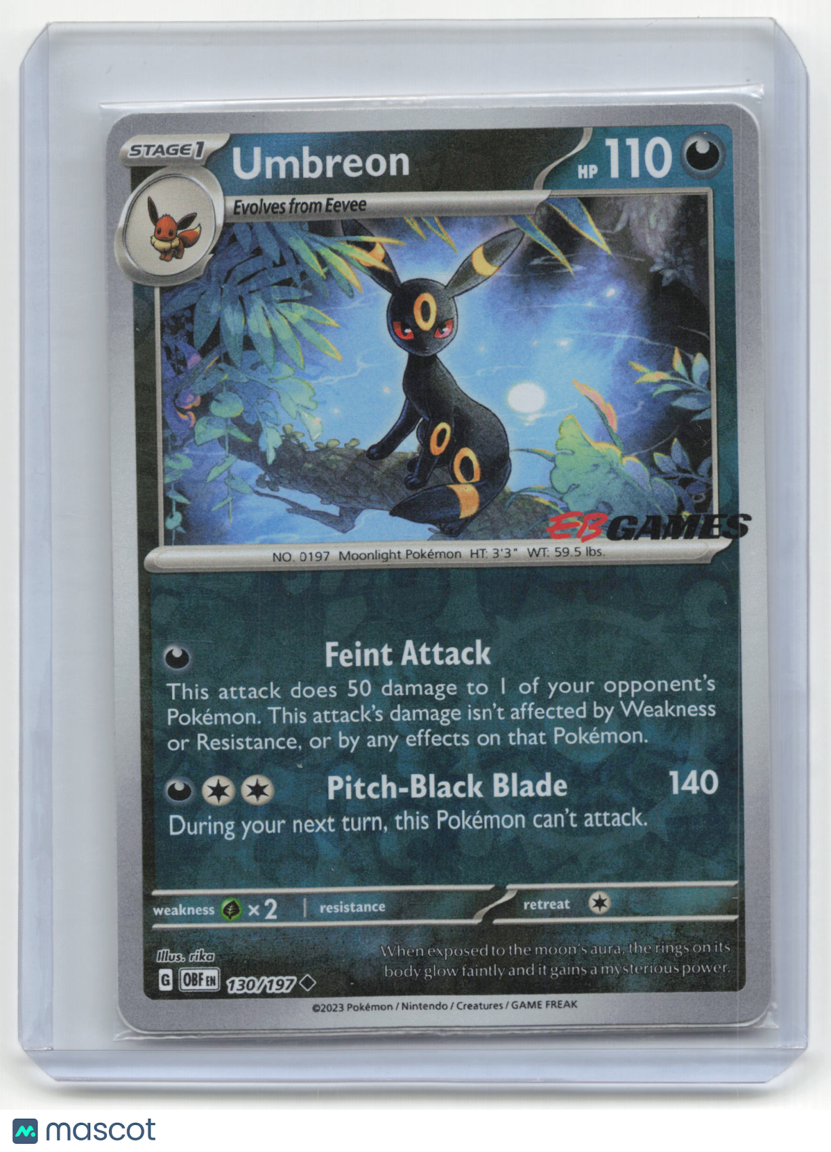 2023 Pokemon Umbreon Scarlet & Violet - Obsidian Flames #130/197 Stamped