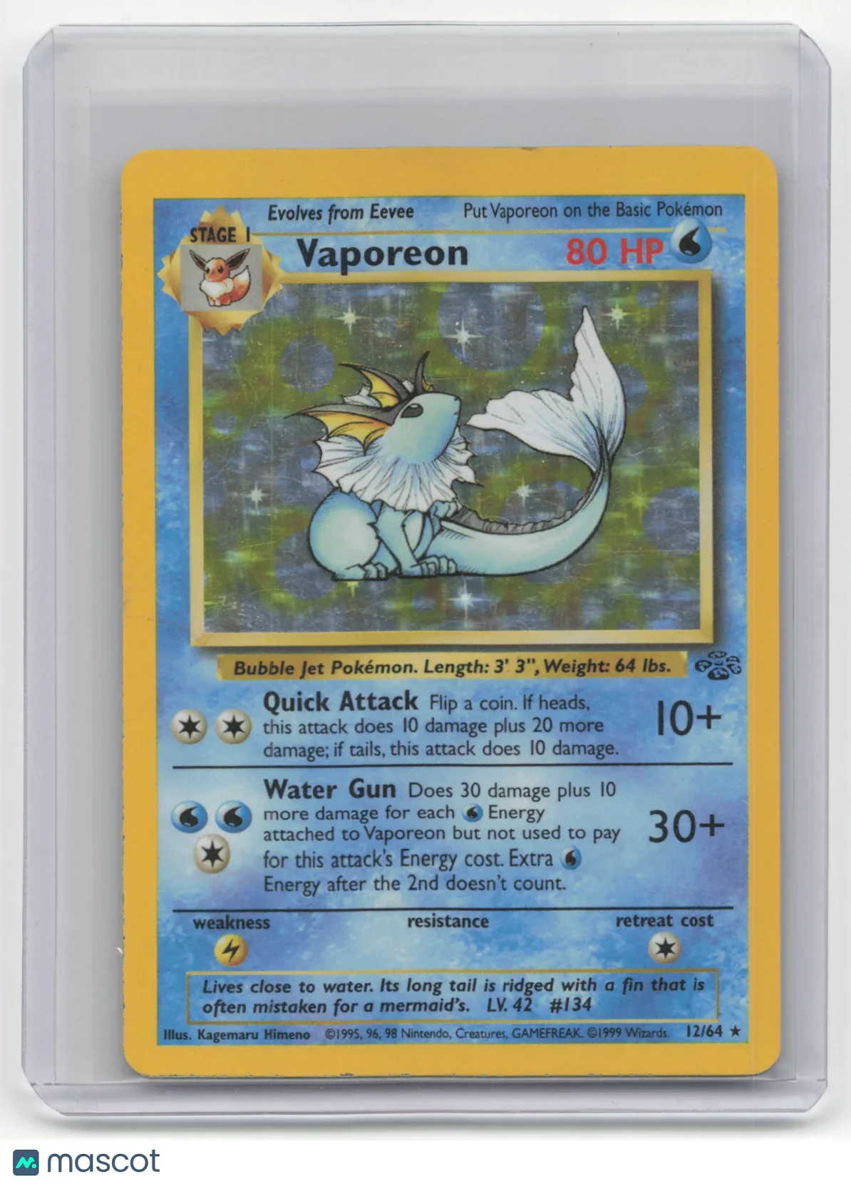 Pokemon TCG Vaporeon 1999 Pokemon Jungle #12/64 Holo Unlimited - Papa Joey's Collectibles