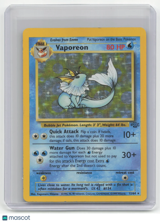 Pokemon TCG Vaporeon 1999 Pokemon Jungle #12/64 Holo Unlimited - Papa Joey's Collectibles