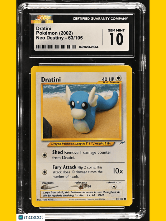 2002 Pokémon Neo Destiny - Unlimited Pokémon Dratini #63/105 CGC 10