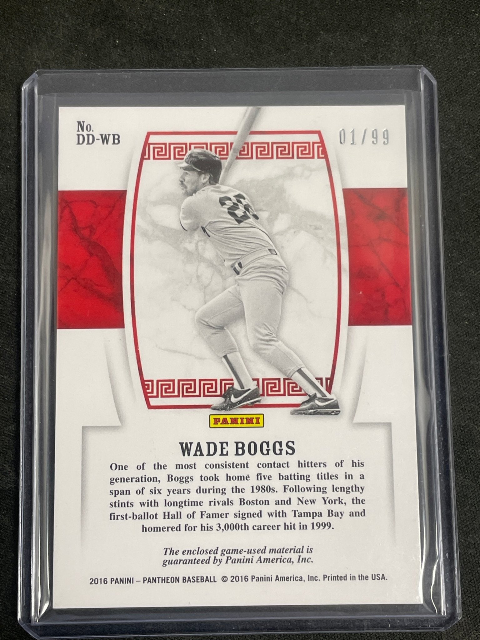 2016 Pantheon Baseball Wade Boggs Relic 1/99 #DD-WB