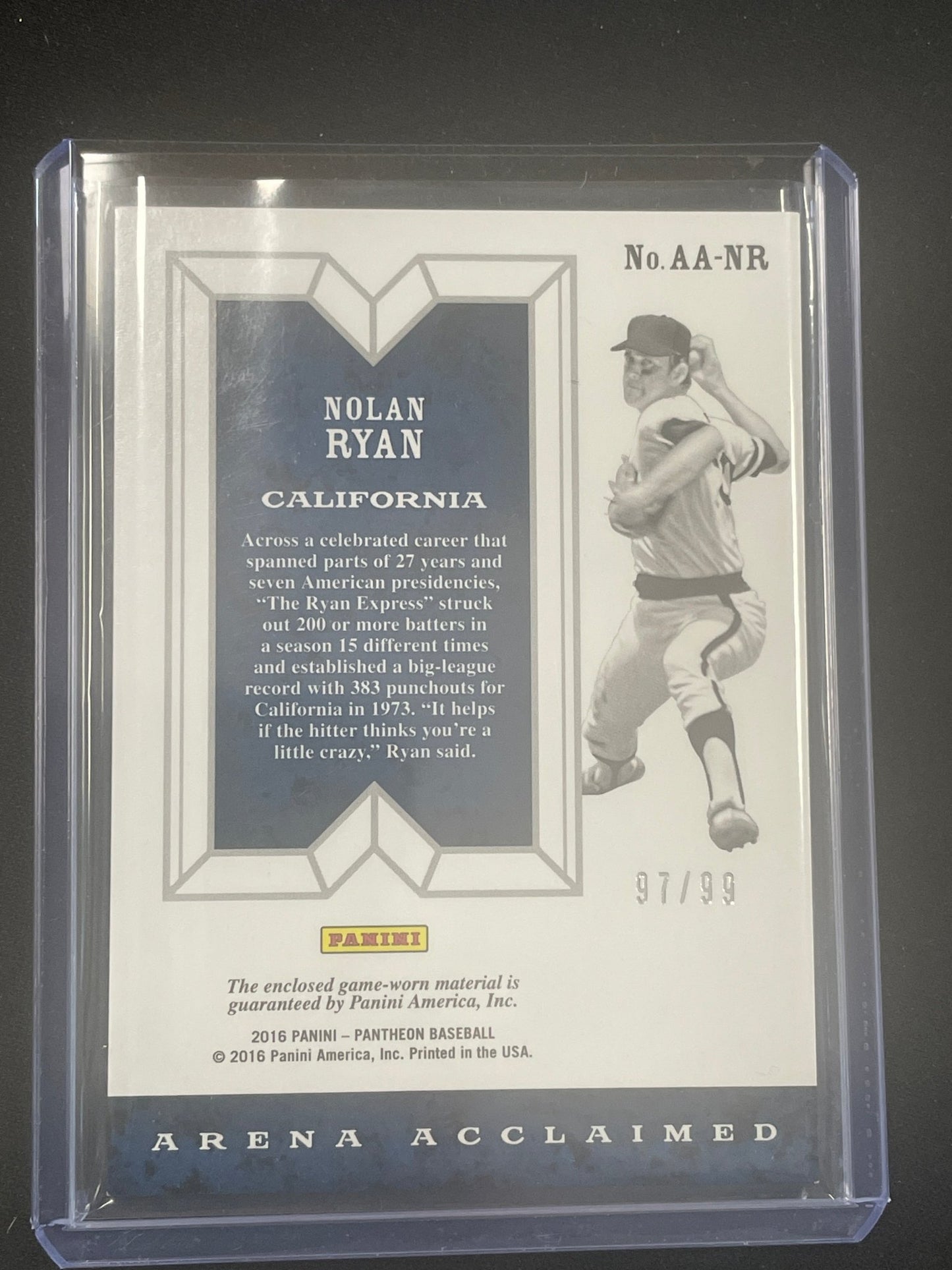 2016 Pantheon Basketball Nolan Ryan Relic /99 #AA-NR