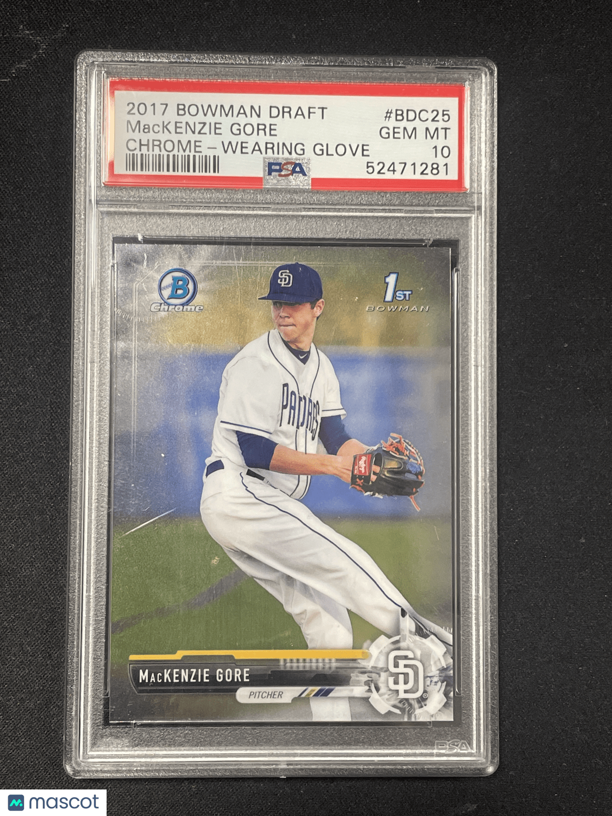 2017 Bowman Draft Baseball Mackenzie Gore Chrome Wearing Glove #BDC25 PSA 10