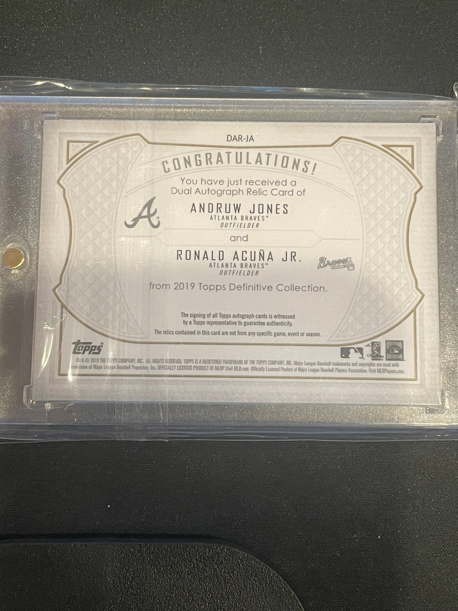 2019 Definitive Collection Andruw Jones Ronald Acuña Jr. Autograph Relic /10