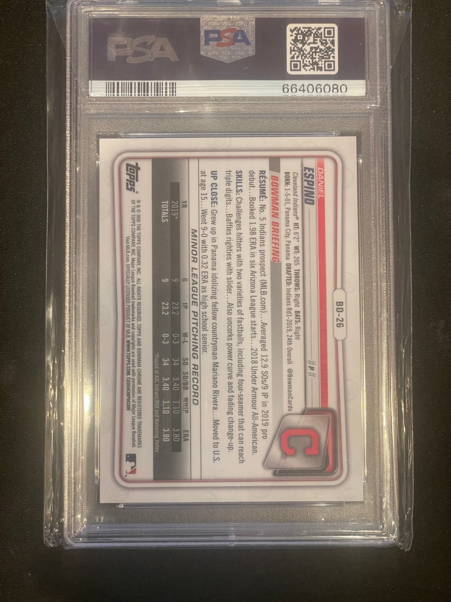2020 Bowman Draft Chrome Sapphire Edition Baseball Daniel Espino Gold #BD26 PSA 9