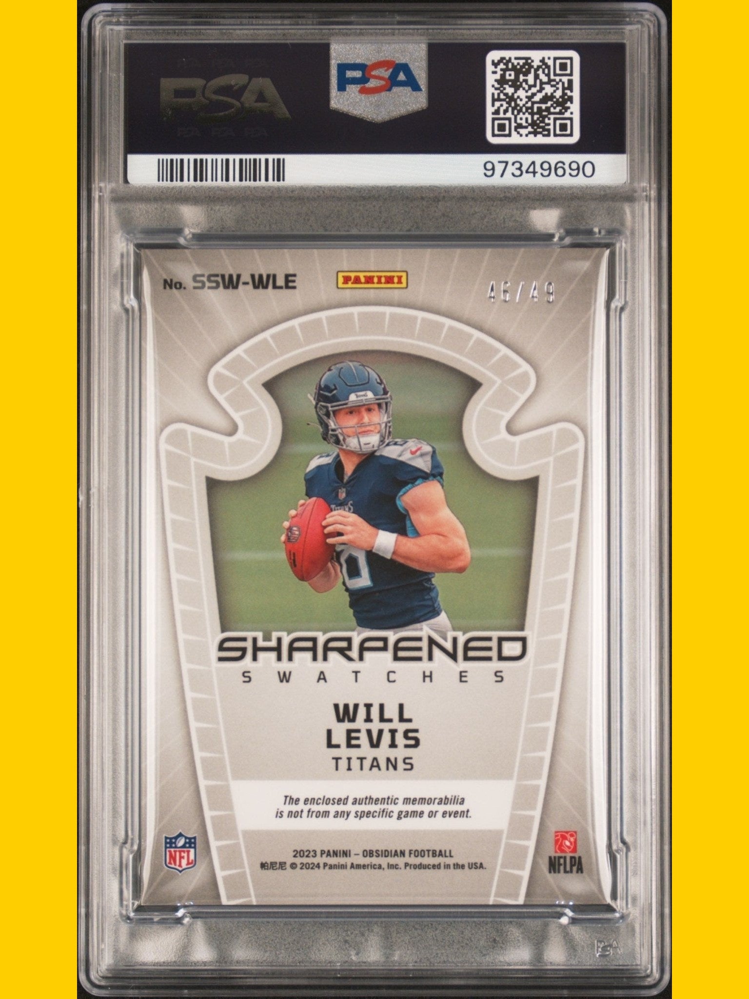 2023 Panini Obsidian Sharpened Swatches Football Will Levis SWT Ee Orange #SSWWLE PSA 10