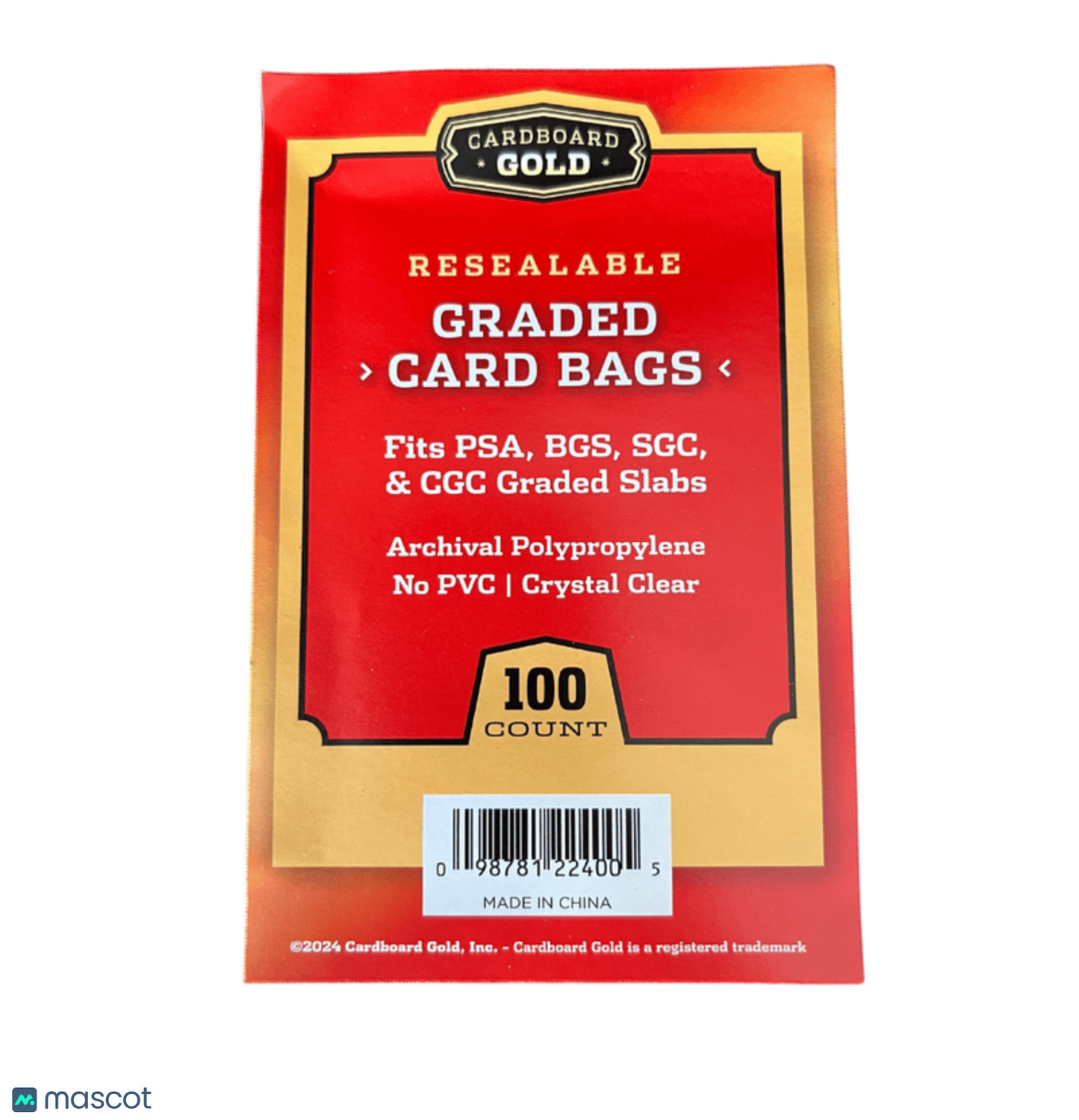 Cardboard Gold Resealable Graded Card Bags 100 Ct