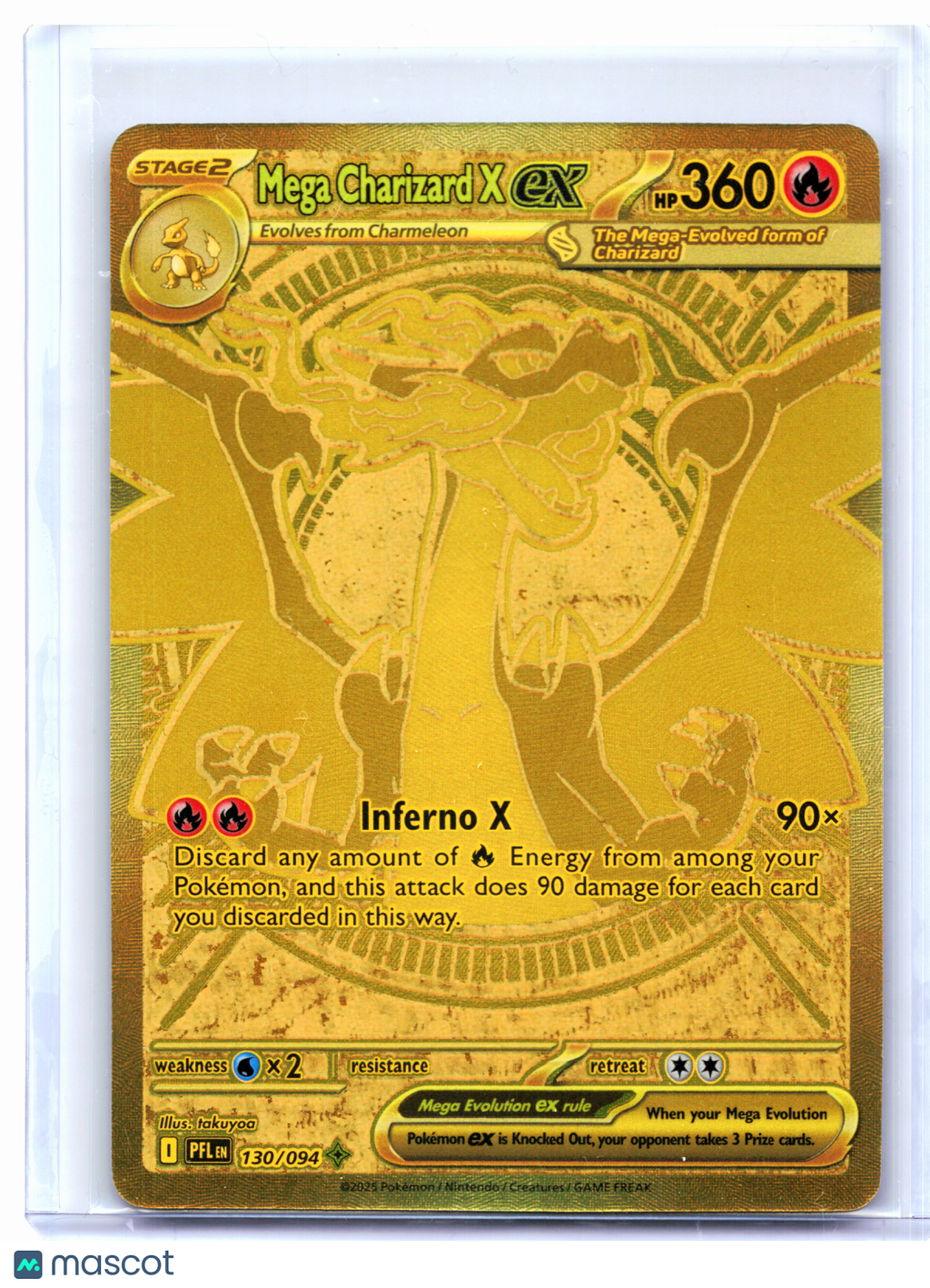 2025 Pokemon—Mega Charizard X ex #130/094 Phantasmal Flames—Mega Hyper Rare Gold
