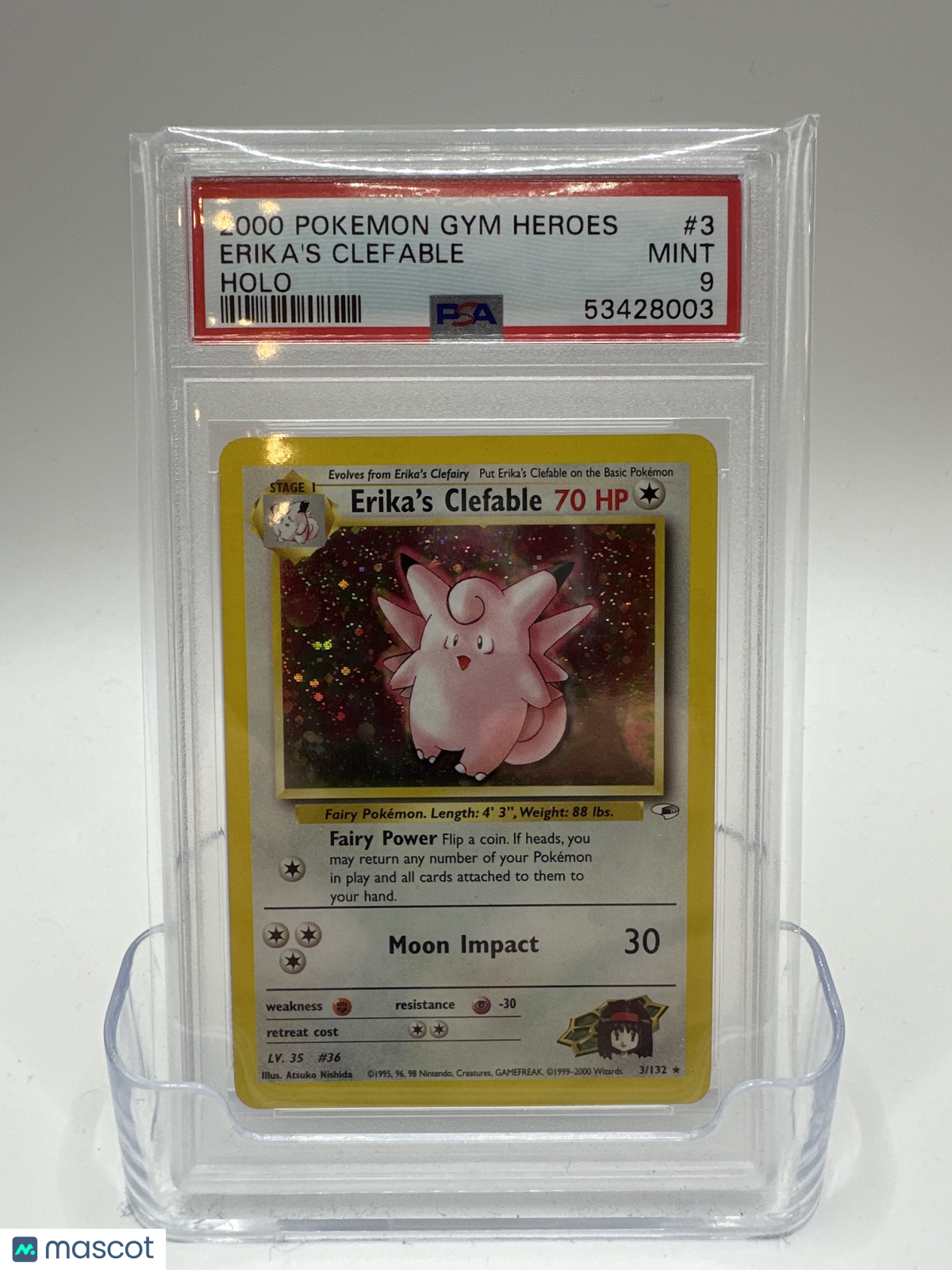 —Erika's Clefable #3 2000 Pokemon Gym Heroes— Holo PSA 9