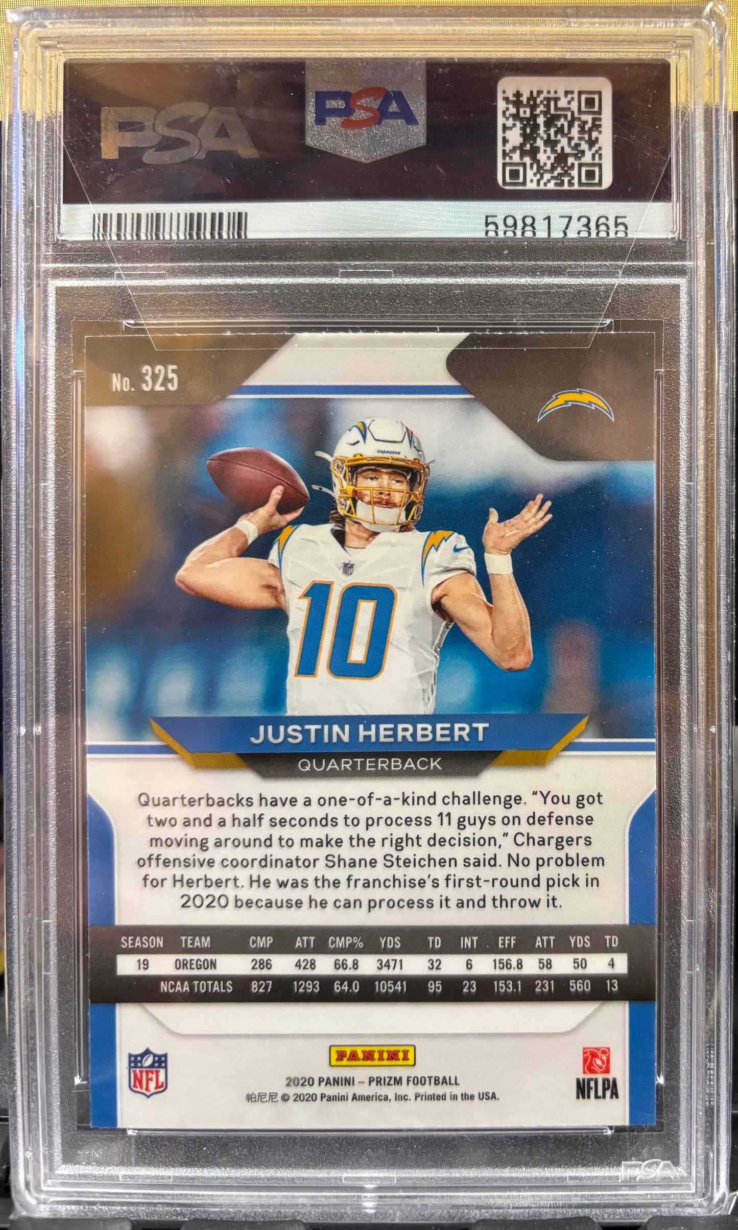 2020 Panini Prizm Football Justin Herbert #325 PSA 9