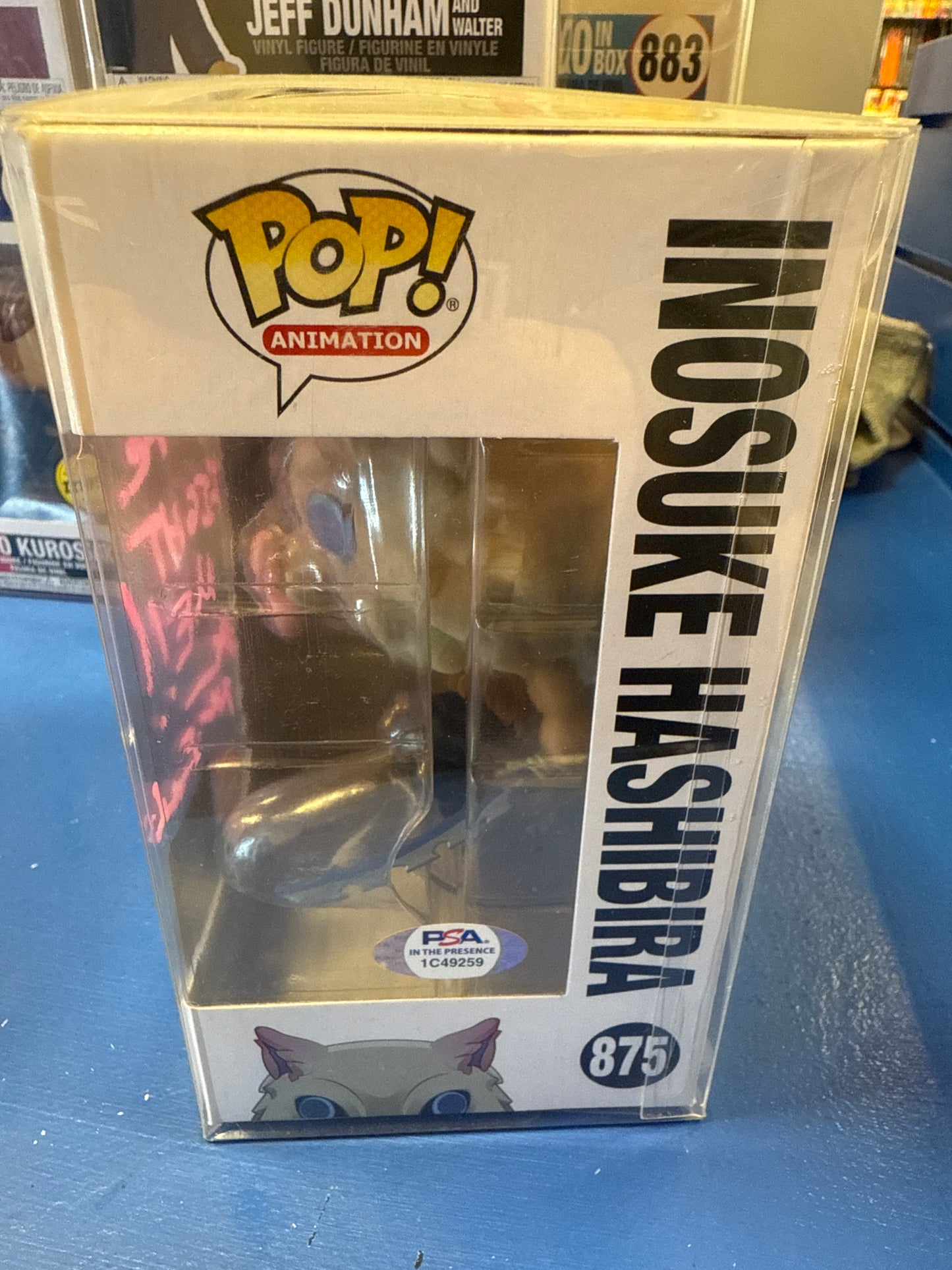 Funko Demon Slayer Inosuke Hashibira #875 (VG) CC Ex, Flocked(Bryce P. Auto PSA)