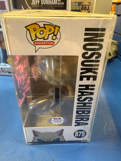 Funko Demon Slayer Inosuke Hashibira #875 (VG) CC Ex, Flocked(Bryce P. Auto PSA)