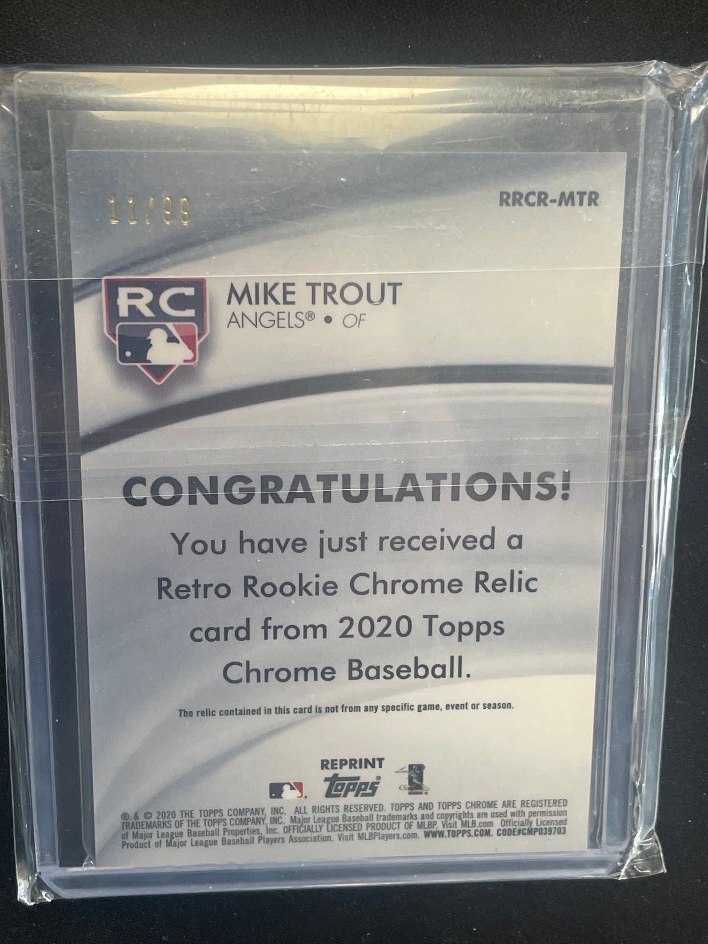 2020 Topps Chrome Baseball Mike Trout Relic /99 #RRCR-MTR