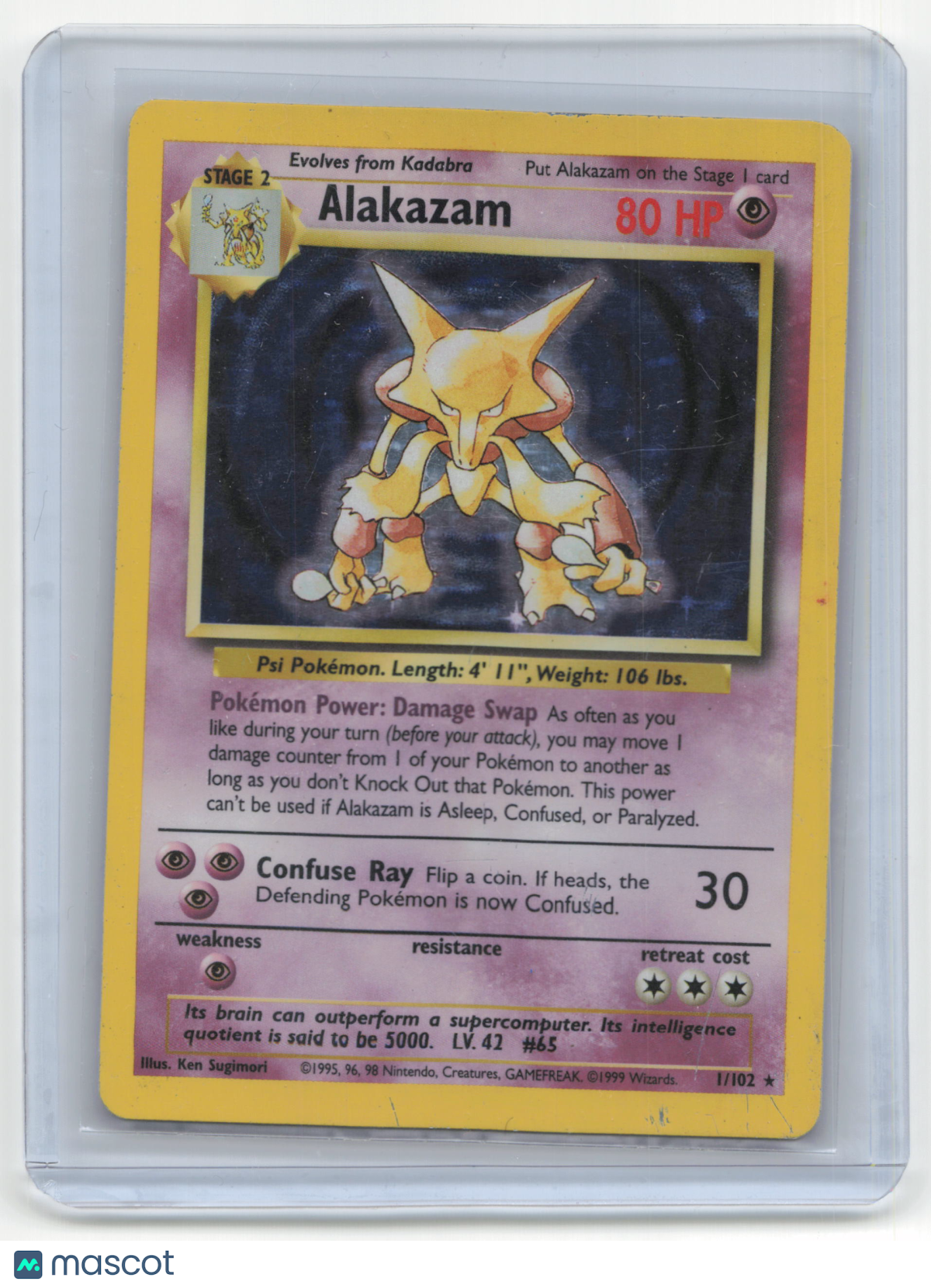 1999 Pokemon TCG Alakazam Base Set #1/102 Holo Damaged Unlimited
