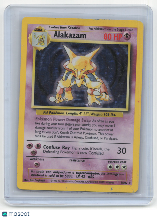 1999 Pokemon TCG Alakazam Base Set #1/102 Holo Damaged Unlimited