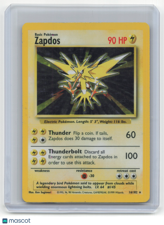 1999 Pokemon TCG Zapdos Base Set #16/102 Heavily Played Holo