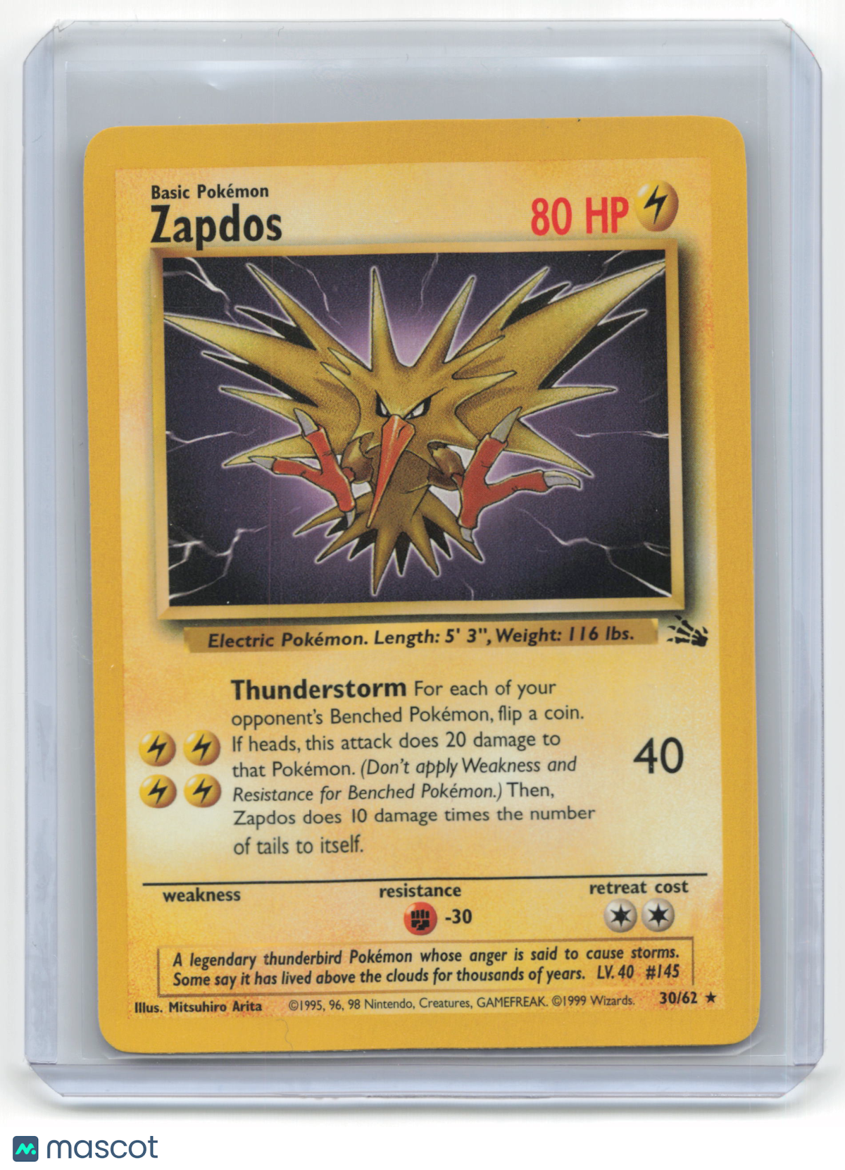 1999 Pokemon TCG Zapdos Fossil #30/62 Basic Unlimited - Papa Joey's Collectibles