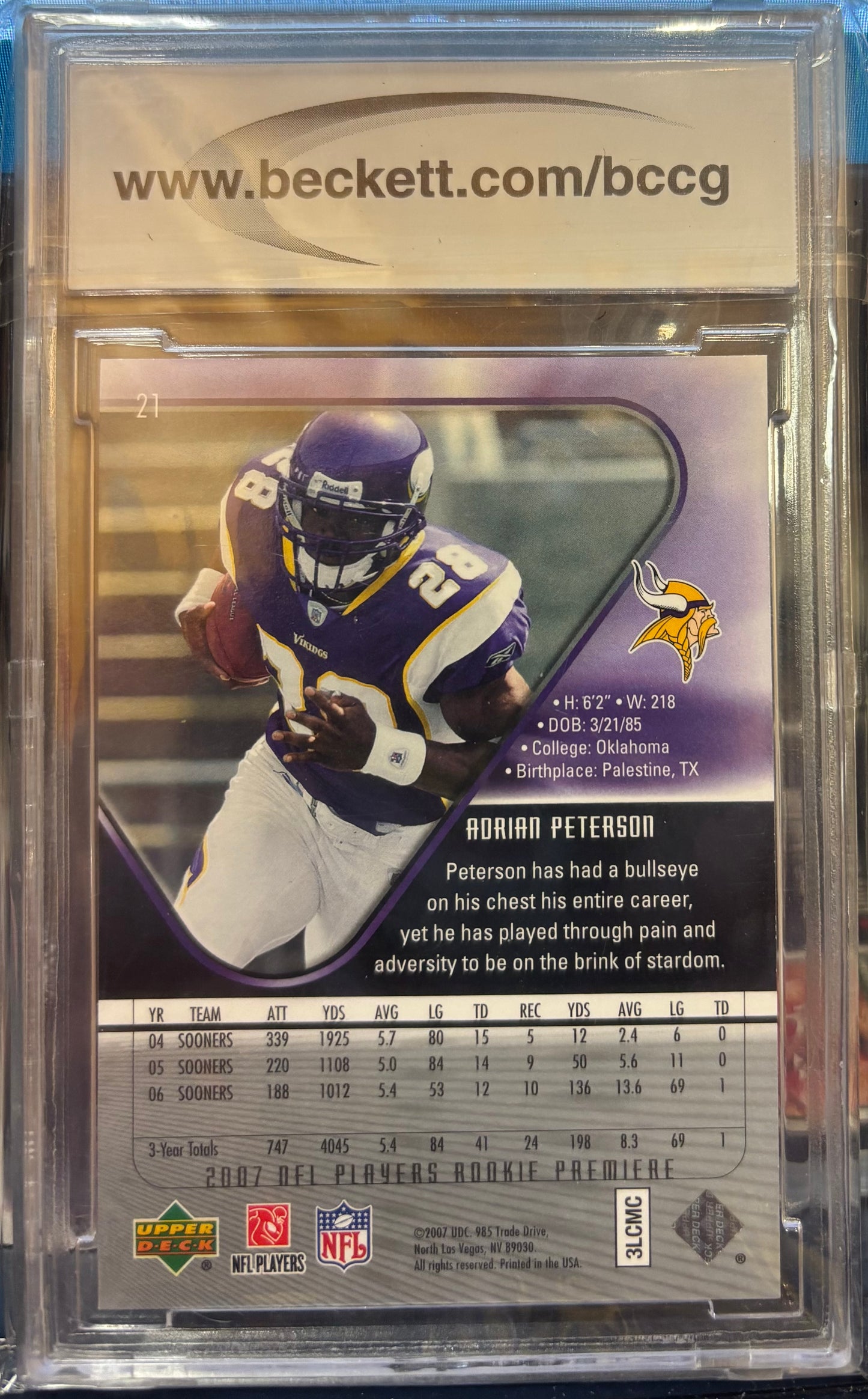 2007 Upper Deck Rookie Premiere Football Adrian Peterson #21 BGS 10