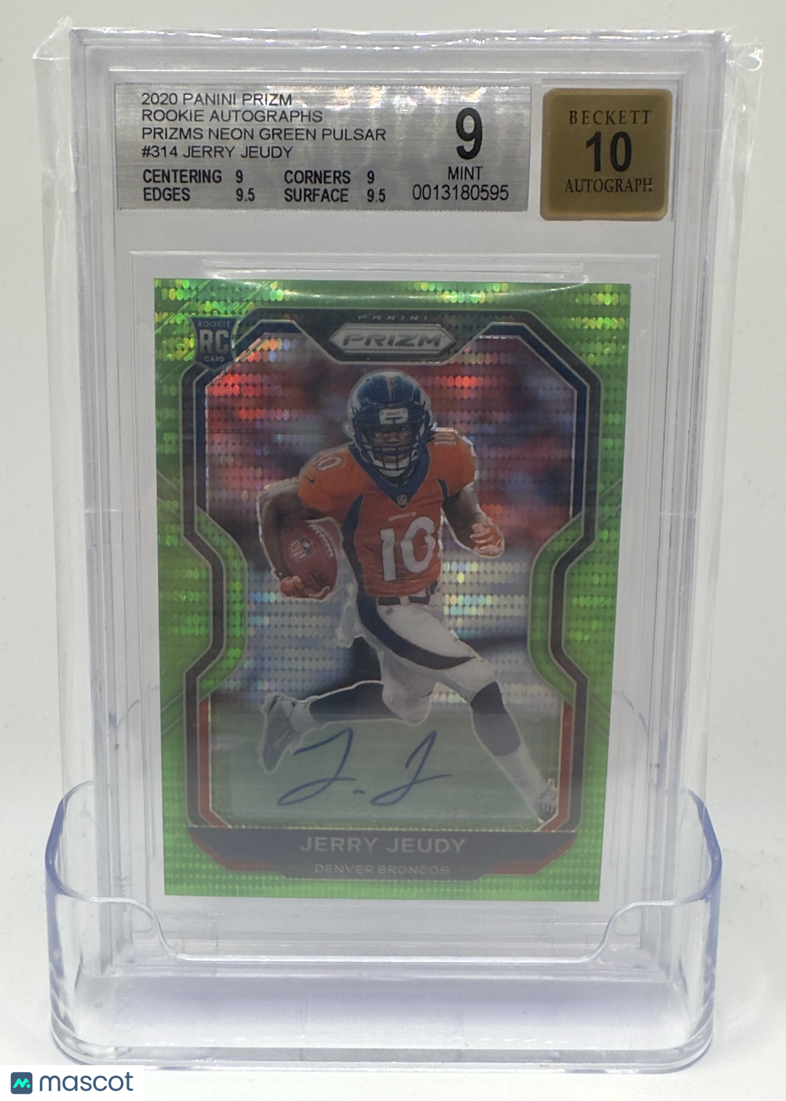 2020 Panini Prizm Football—Jerry Jeudy #314 Green —BGS 9 Auto 10