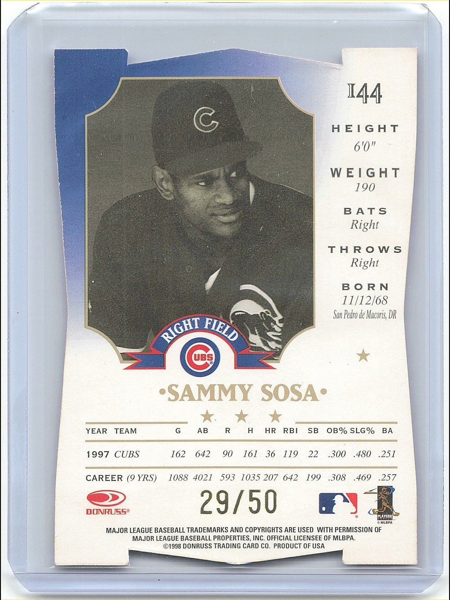 1997 Donruss Preferred Baseball Sammy Sosa Die-Cut #144 Sports Cards