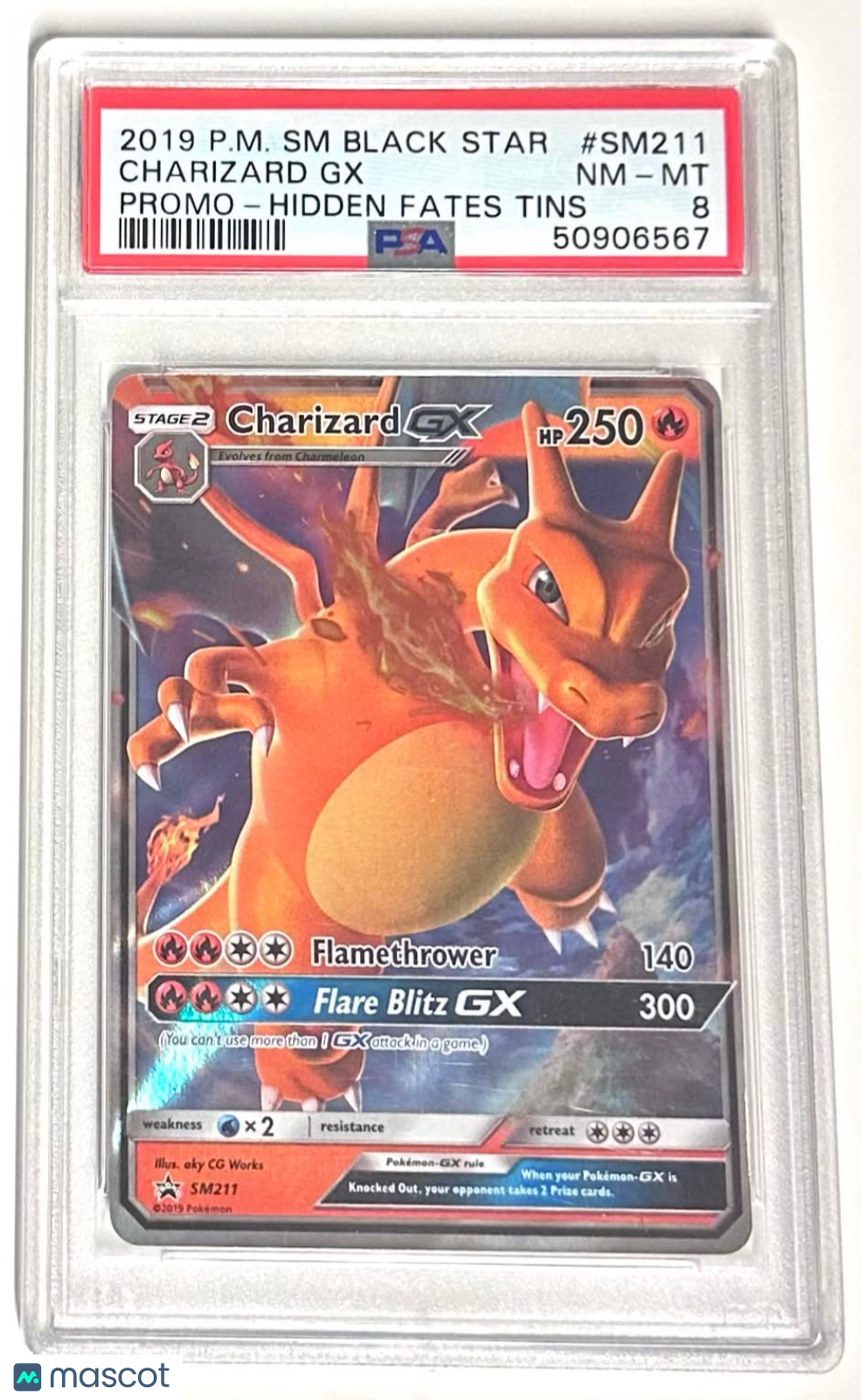 2019 Pokemon—Charizard GX #SM211 SM Promos—Black Star Promo PSA 8
