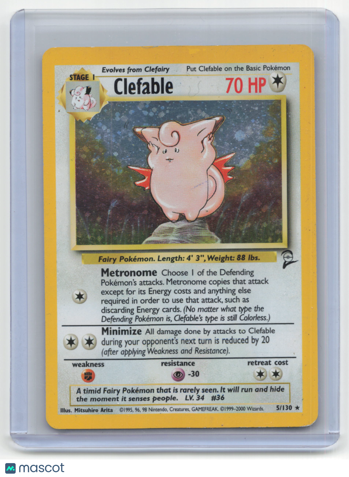 2000 Pokemon Clefable Base Set 2 #5/130 Moderately Played