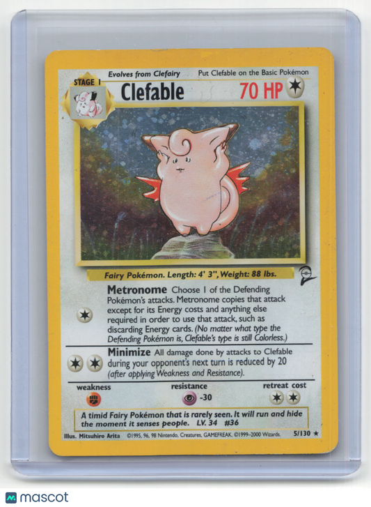2000 Pokemon Clefable Base Set 2 #5/130 Moderately Played