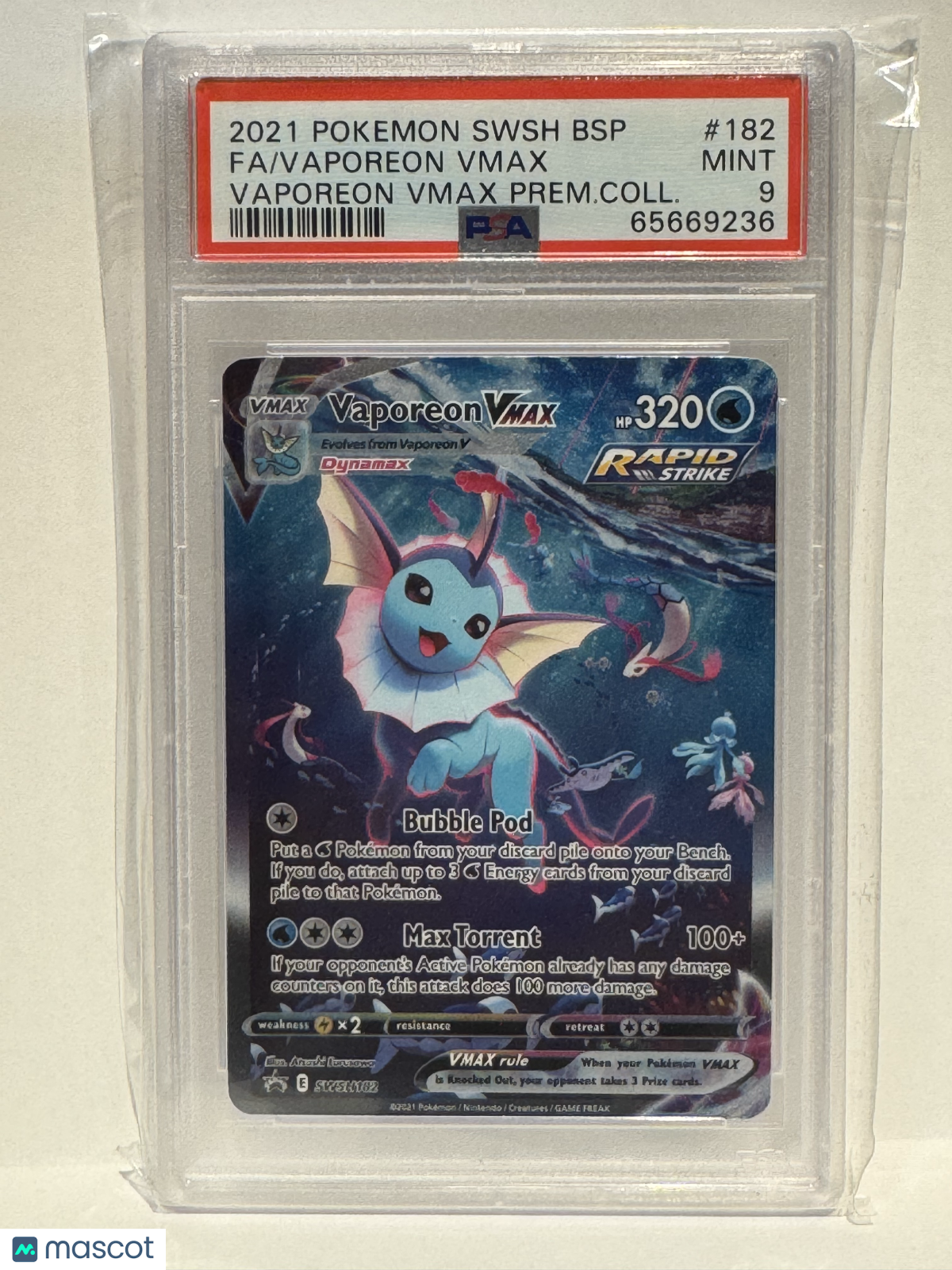 2021 Pokemon—Vaporeon VMAX #182 Sword & Shield—Black Star Promo Holo PSA 9