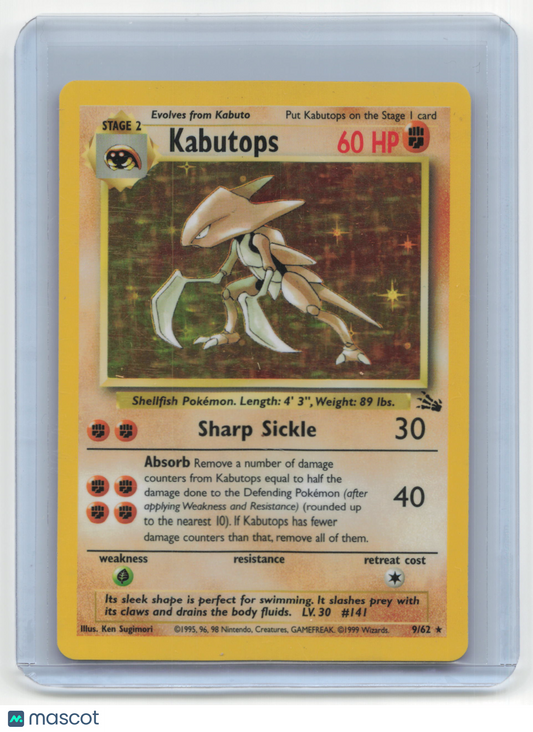 1999 Pokemon Kabutops Fossil #9/62 Lightly Played Holo