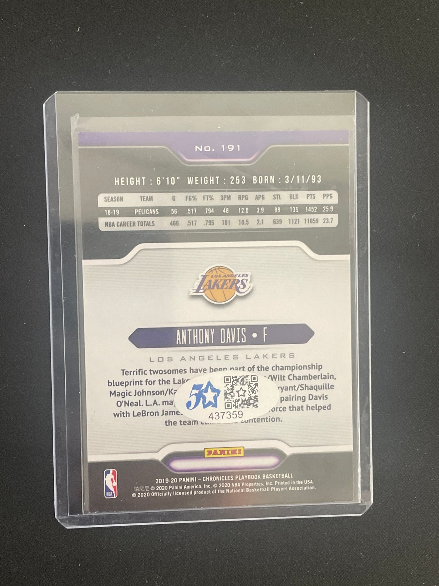 Playbook Basketball Anthony Davis Autograph w/COA #191