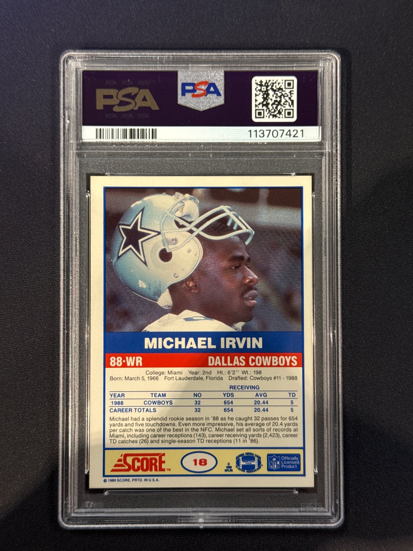 1989 Score Football Michael Irvin #18 PSA 8