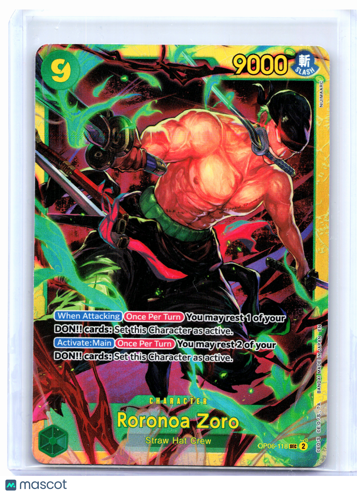 2024 One Piece Card Game—Roronoa Zoro #OP06-118 The Best Vol. 2—Secret Rare Foil